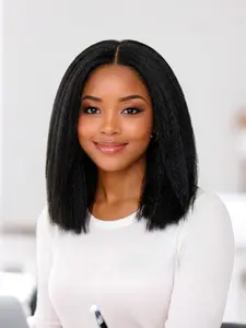 Short Bob Yaki Straight Wig 12 Inch, Classic Yaki Synthetic Hair Wig, Kinky Straight, Shoulder Length, Natural Look for Women