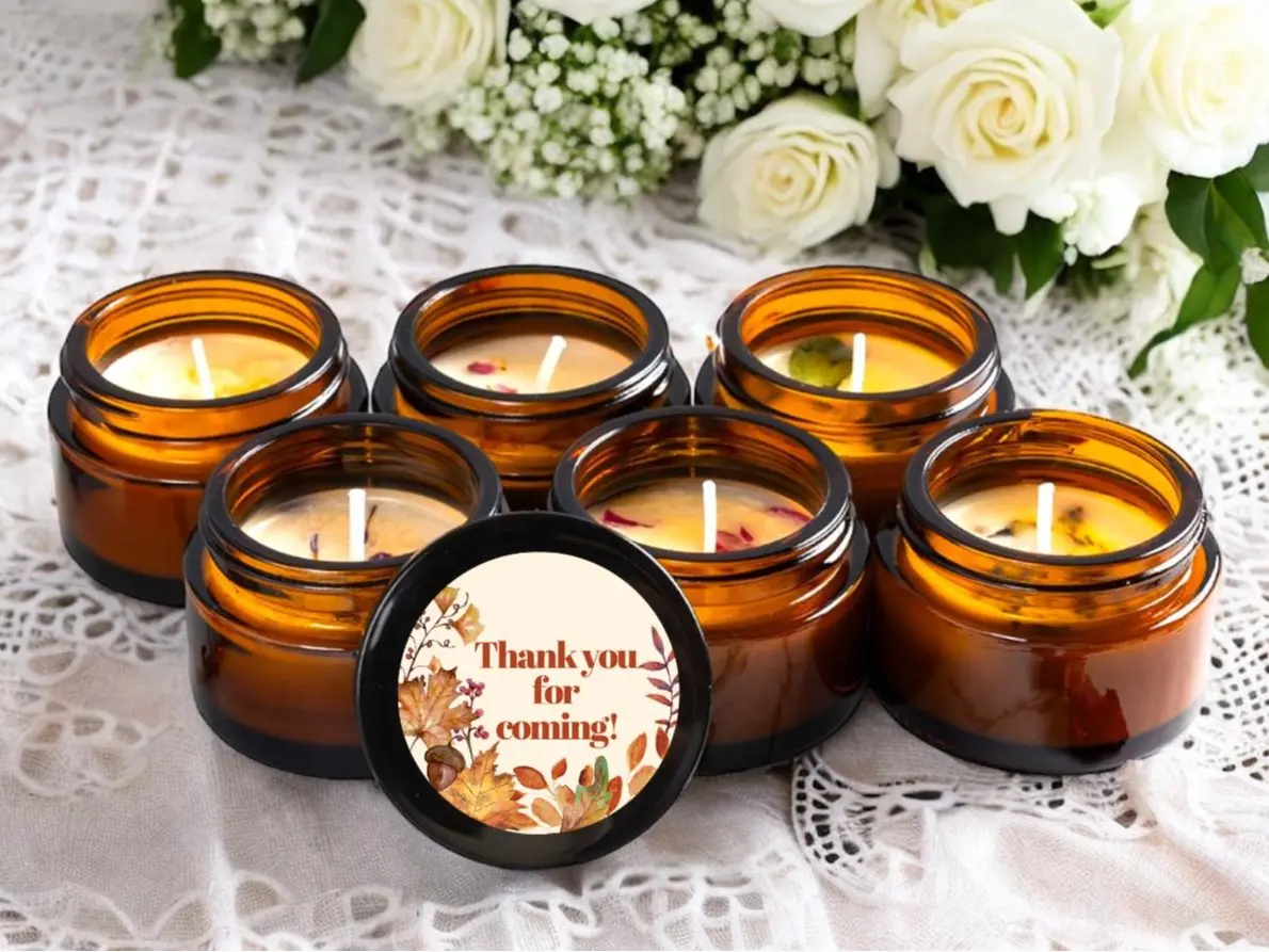 Carol Cao Fall Leaf Wedding Candle Favors for Guests - Fall Baby Shower Candle Favors for Guests - Thank You Gift for Events Box Decor 1oz Amber Glass Jar Flower Daisy