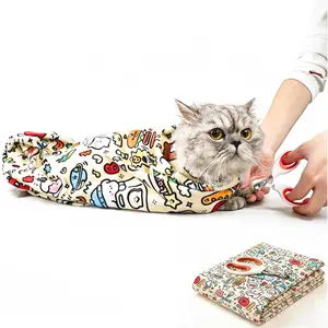27.6‘’ Cat Wrap for Cutting Nails, Self-Adhesive Cat Grooming Wrap, Anti-Escape Cat Restraint for Nail Clipping, Brushing & Medication, Large Cat Swaddle Wrap Cat Burrito Wrap Hold Cats to 15lB