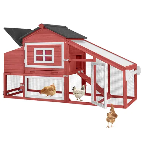 Aivituvin-AIR23 Wooden Enclosed Outdoor Poultry Hutch - Tractor-Style Chicken Coop with 2 Quality Wheels, Egg Nesting Box, UV Panels, Round-Edge Perch, Deep Pull-Out Tray, Pre-Drilled Holes for Simple Assembly, for 2-3 Chickens 【DealsForYouDays】
