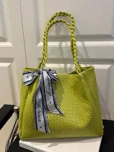 Women's Fashion Commuter Solid Color Shoulder Bag, Large Capacity Tote Bag for Dating, Shopping, Commuting, Includes Scarf, Casual Commuter Bag