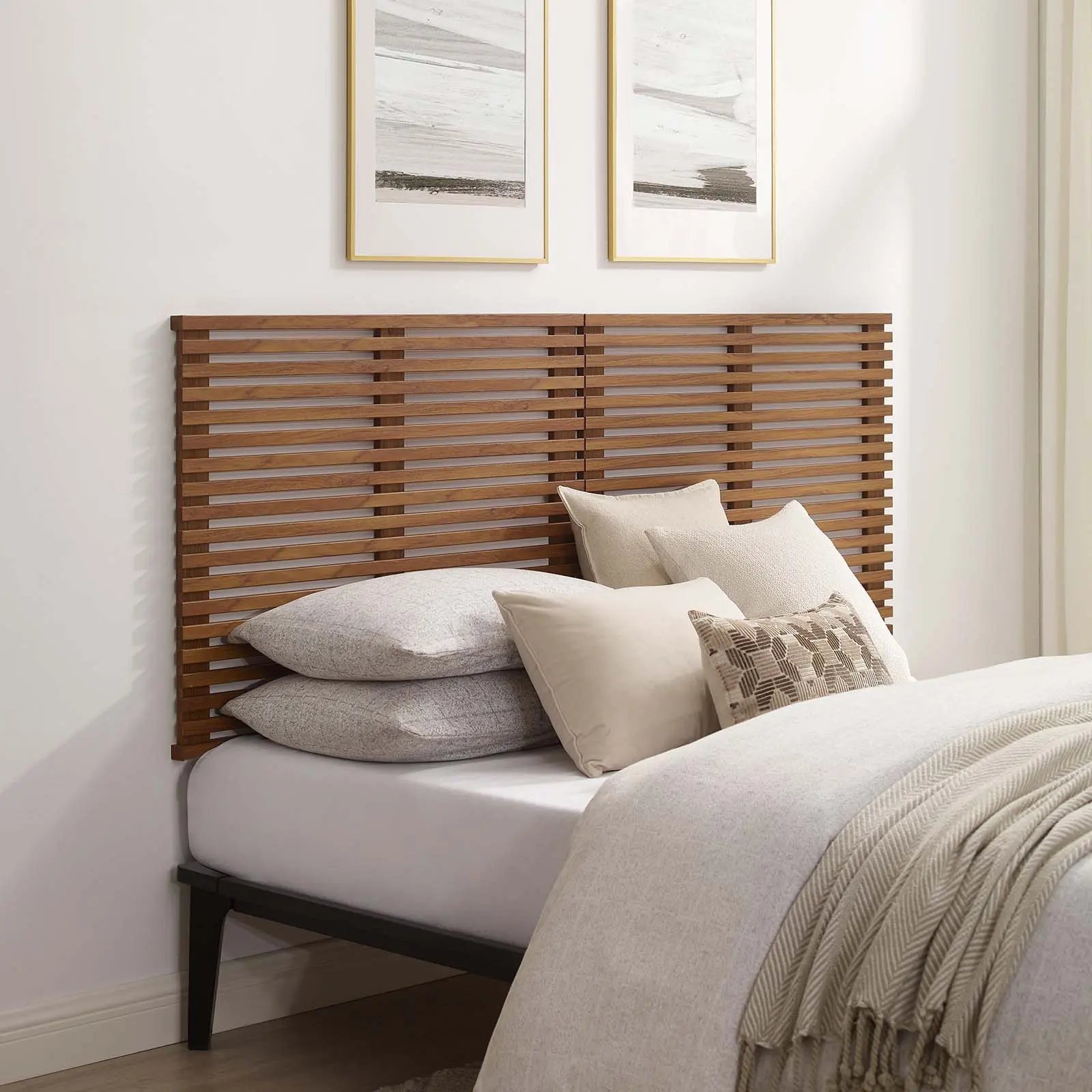 Modway Render Walnut Wood King Headboard, Wall-Mount Indoor Furniture, Wood Headboard