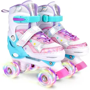 Roller Skates for Girls  Boys, 4 Size Adjustable with Light Up Wheels