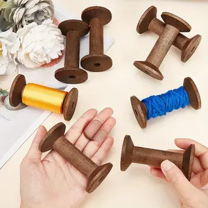 A Set of 10 Wooden Sewing and Embroidery Spools - 7.87cm Reusable Wooden Spools for Thread, Yarn, Ribbon, Jewelry Making - Handmade Storage Organizer Accessories, Dark Brown