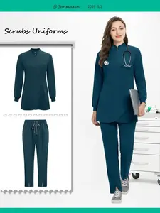 Zipper Front Uniform Sets | Fashion Scrub Fitted Workwear Women Working Clothes for Pet Hospital Staff, Spa Therapists, and Senior Care Professionals Who Value Style and Functionality