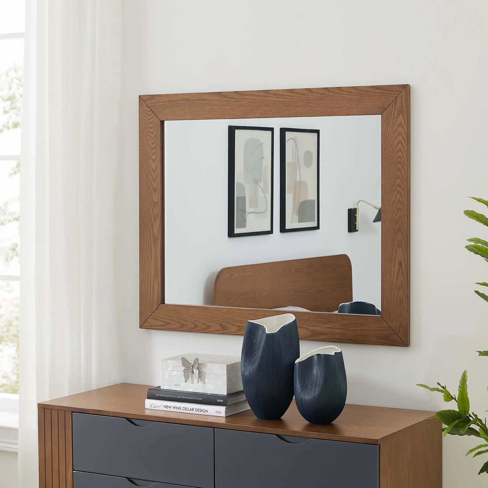 Modway Dylan Modern Mirror, Walnut Wood MDF Decor Piece, Durable Home Decor Accessory