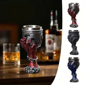 Goblet Hand Painted Drinking Cup Gothic Wine Glass Stainless Steel Liner Capacity 6, 76 OZ