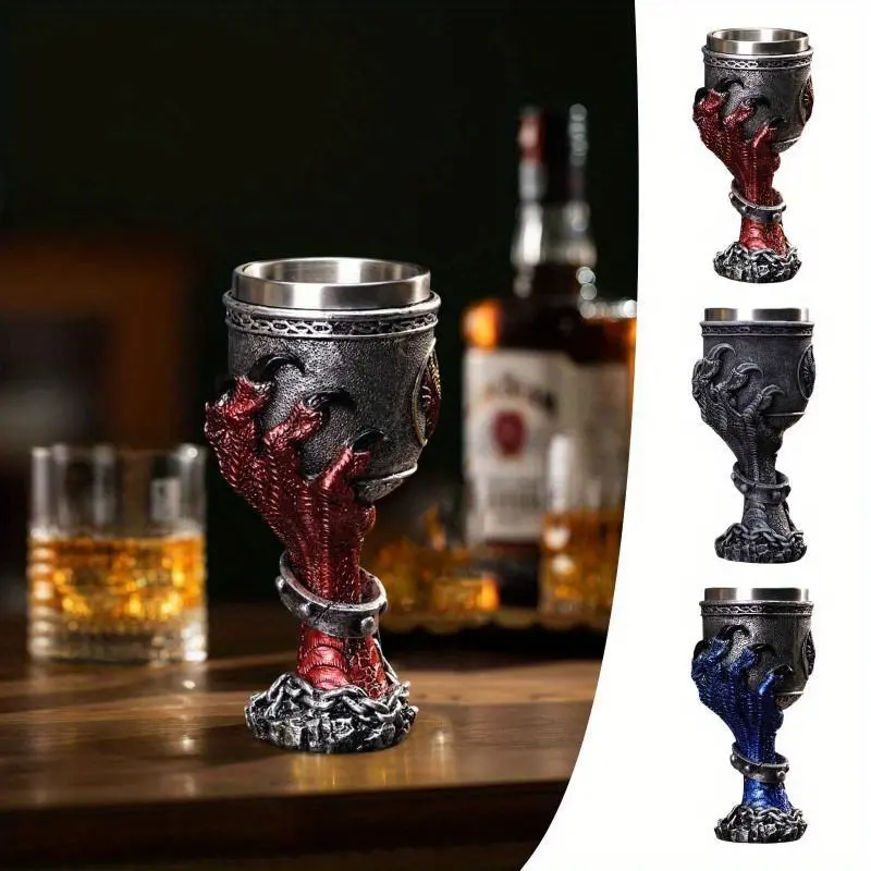 Gothic Ornate Tumbler Goblet - 6.76oz Hand-Painted Glassware with Stainless Steel Liner, Home Decor Collectible Drinkware