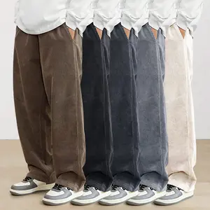 Pack of 5 men’s summer corduroy straight-leg long pants — casual, loose, versatile athletic trousers for men