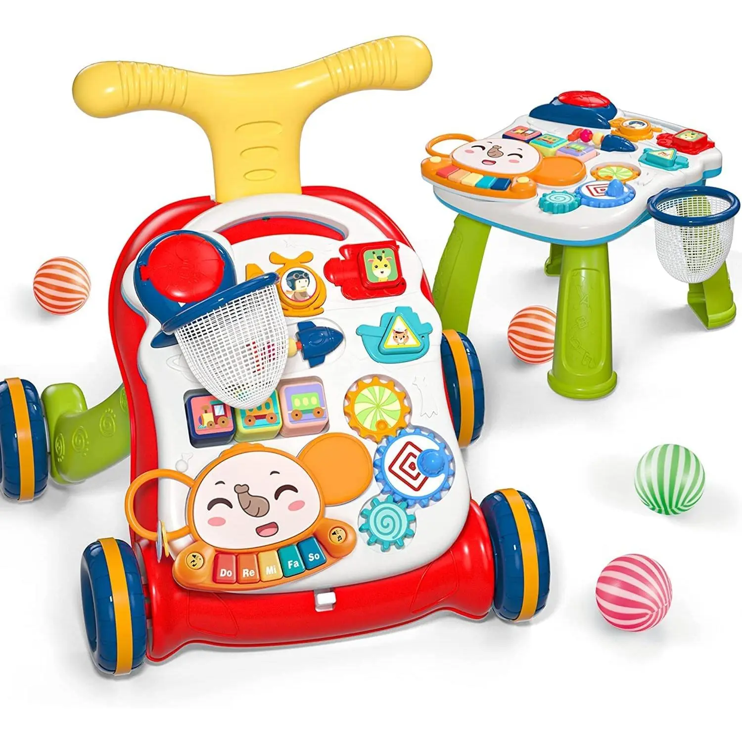 CUTE STONE Sit to Stand Learning Walker 2 in 1 Baby Walker Early Educational Activity Center Multifunctional Removable Play Panel Music Learning Toy Gift for Infant Boys Girls