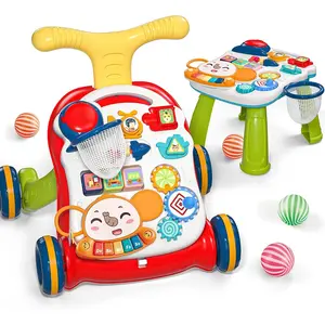 Sit to Stand 2-in-1 Learning Baby Walker, Early Educational Child Activity Center, Multifunctional Removable Play Panel, Baby Music Learning Toy Gift for Infant Boys Girls