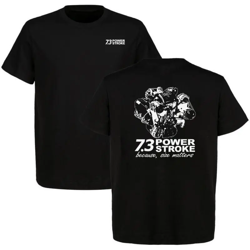 7.3 Power Stroke T-Shirt, Diesel Engine Graphic Tee with Bold Quote Because Size Matters, Ford Power Enthusiast Shirt for Truck Guys and Gearhead Gifts