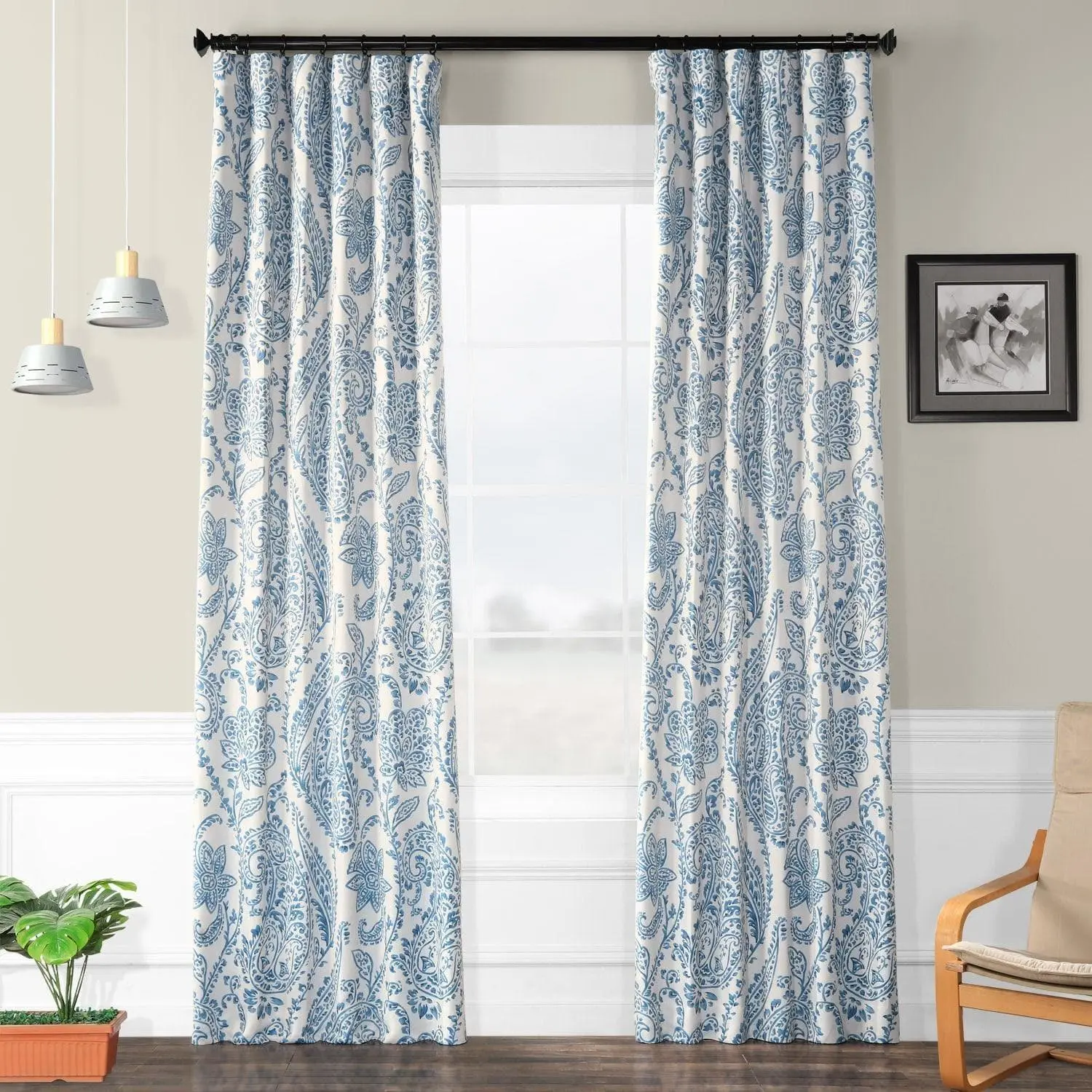 French Country China Blue Floral Blackout Curtains - Chic Room Darkening Sunlight-Reducing Home Decoration Curtain for Bedroom, House Decor, Room Decor, Household Textiles & Soft Furnishings, Window Decor