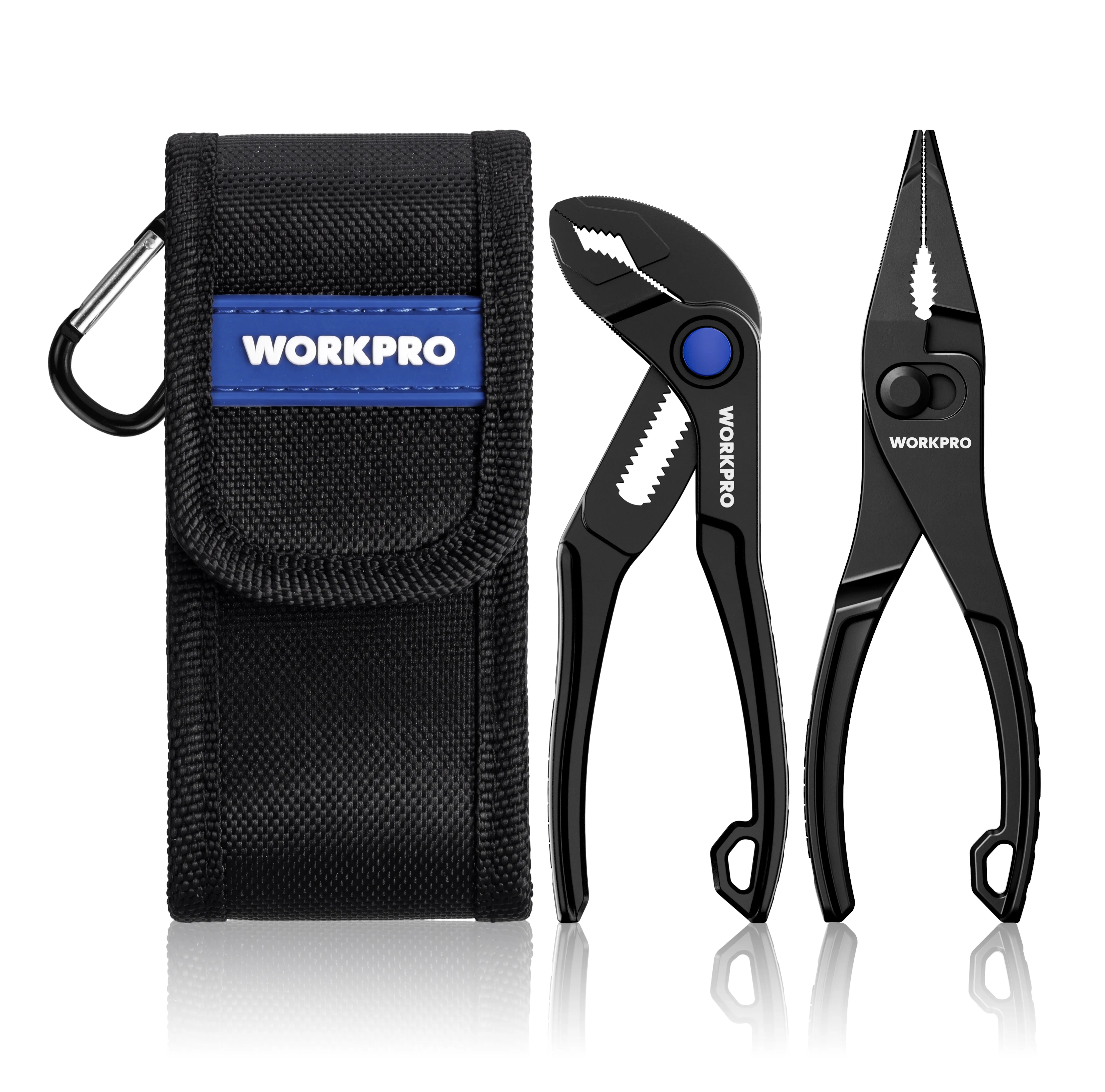WORKPRO 2-Pack Mini Pliers Set with Pouch, Water Pump Plier & Slip Joint Plier, Heavy-Duty Alloy Steel Mini Adjustable Plier, EDC Pliers for Tight Spaces & Versatile Use