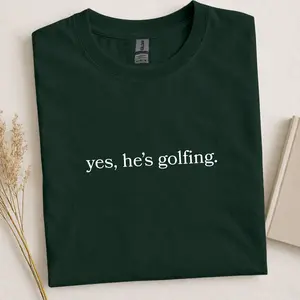 Yes He’s Golfing Shirt For Men For Women, Breathable Cotton Tee, Funny Minimal Golf Apparel, Unisex Gift Clothing
