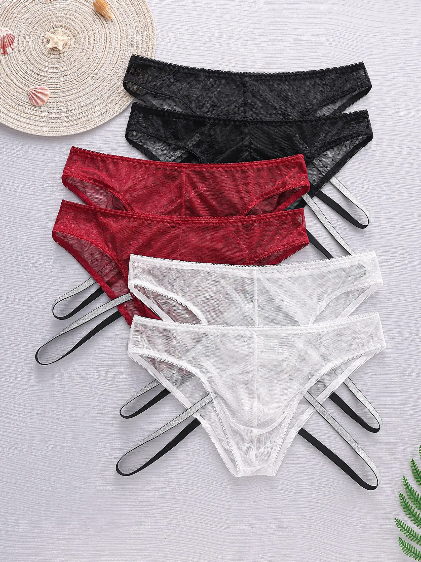 6 Pack Men's Triangle Underwear, Sexy Lace Semi-Transparent Comfort Fit, No-Show Design for All Seasons, Unique Men's Briefs