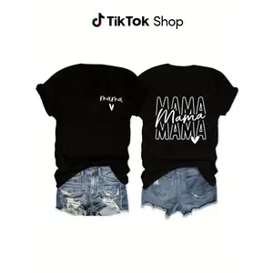 Ladies' Fashion "Mama" T-Shirt, Perfect Mother'S Day Gift And Casual Wear, 180G Double-Sided Printed T-Shirt with Round Neck And Short Sleeves, Slim And Versatile High-Quality Leisure Sports, And Fashionable Single Piece.