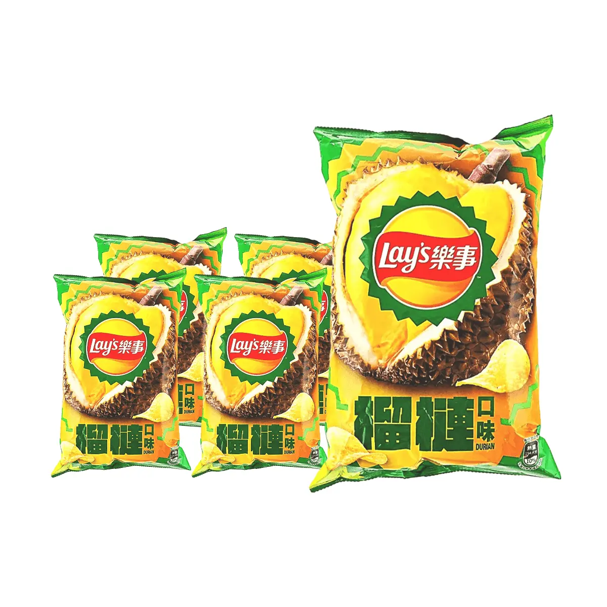 Lay's Taiwan Durian Flavor Potato Chips 70g 5-Pack | Unique Exotic Snack, Limited Edition Taiwan 7-Eleven