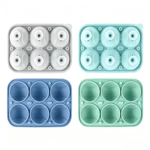 6 cavities, 2.2-inch large round ice ball mold — reusable silicone ice maker (with funnel lid), designed specifically for whiskey, bourbon, and cocktail mixing