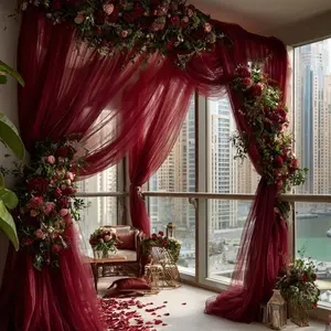 1/2/3 pieces, burgundy party decorative tulle, 76*502cm polyester fabric, suitable for romantic wedding ceremonies/festival parties/banquet venues, perfect for decorating arches/staircase railings/table runners, Wedding Arch Backdrop, Wedding Arch Cover