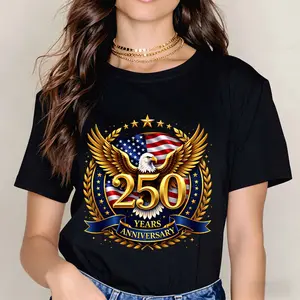 American Eagle 250 Years Anniversary Print T Shirt Black Casual Short Sleeve Top For Leisure And Sports Activities