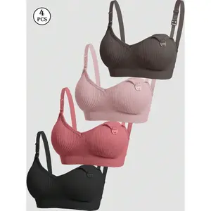 4pcs Maternity & Nursing Sexy Front Clip Bras, Comfortable Breastfeeding Lingerie