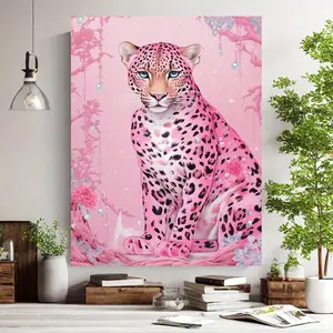 Room Decor 1pc Pink Leopard Canvas Art Print, Frameless Creative Wall Decor for Home, Bedroom, Living Room, Bathroom, Office - 12x16 inches, Canvas Painting, Hotel Cafe, Poster, Perfect for Room Decor