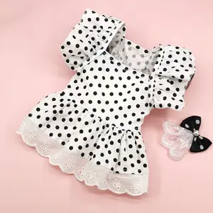 New Spring And Summer Dog Cotton Cat Clothes Teddy Bichon Bear Small And Medium-sized Dog Clothing Khaki Polka Dot Princess Skirt Dress