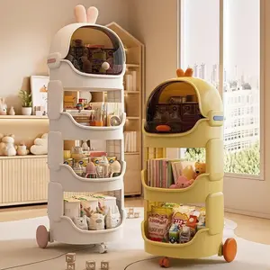 Cute Design Rolling Storage Cart 2/3/4-Tier Stackable – Adjustable Layers storage rack, easy moving and big capacity for storage, Easy DIY Assembly Fold Storage Cabinet for Playroom, Bedroom#closetmakeover #kidsroomorganization #storagesolution
