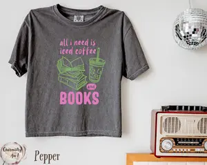 Iced Coffee Books Boxy Shirt Comfort Colors Vintage Tee Y2k Shirt For Her Girls Trendy Summer Vacation Vibes