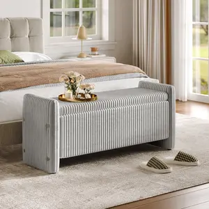 Pinmoco Storage Ottoman Bench - Upholstered Corduroy Entryway Bench for Living Room & Bedroom - Versatile Design for Comfort and Style