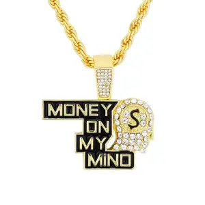 Iced Medium Money Pendant with 4mm Rope Chain 24"