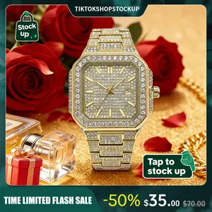 【TikTokShopStockUp】Luxury Ladies' Watch Valentine’s Day Gift  Square Dial Diamond-Encrusted Quartz Watch - Fashionable, Sparkling & Versatile, Timeless Classic Design, Comes with Watch Adjustment Tool & Gift Box | Perfect Christmas Gift