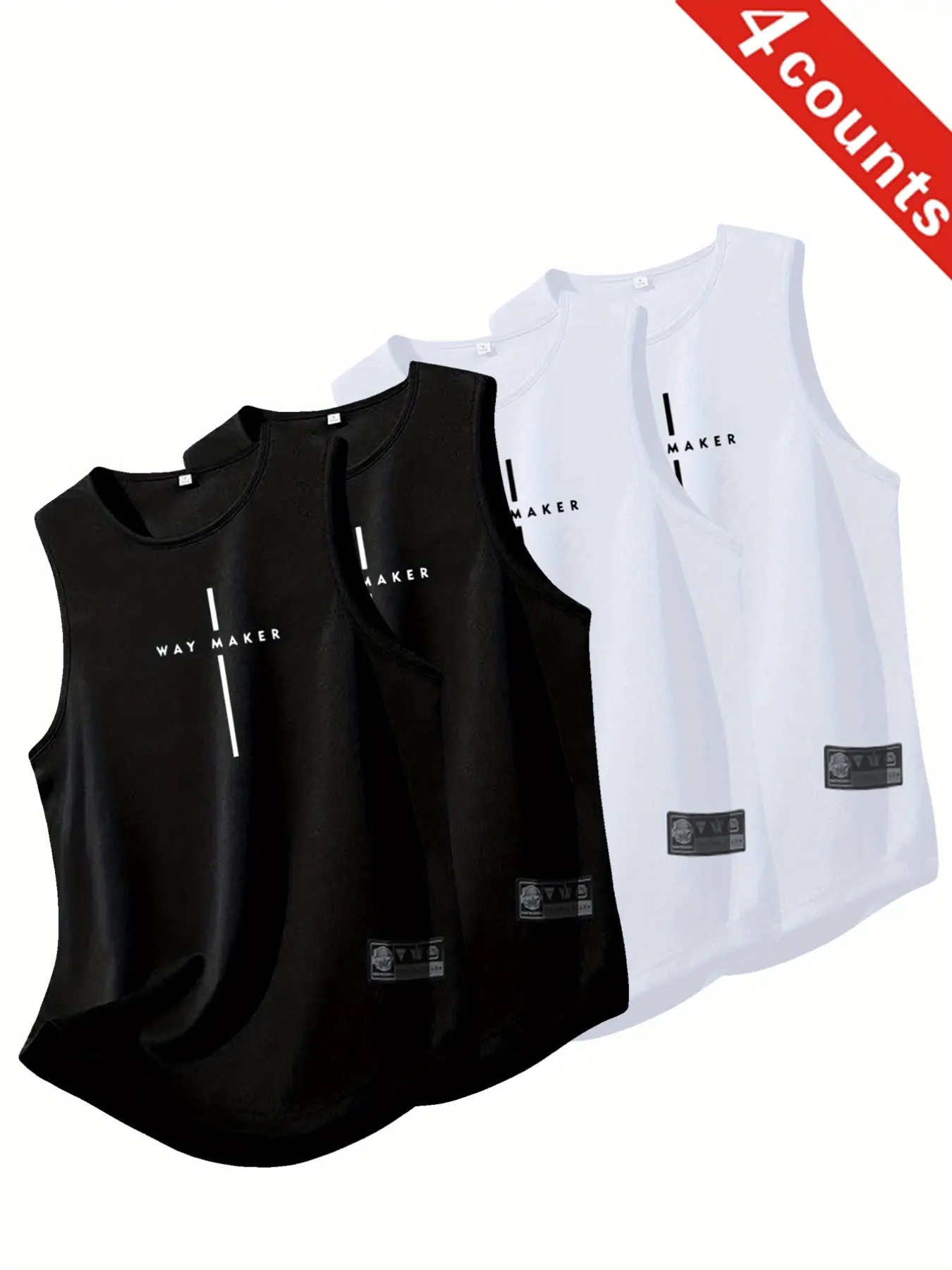 Men's 4-Pack Casual Activewear Sleeveless Tank Tops, Workout Tank, Trendy Letter Print, Breathable Quick-Dry, Washable, Ideal for Gym and Running, Athletic Tank
