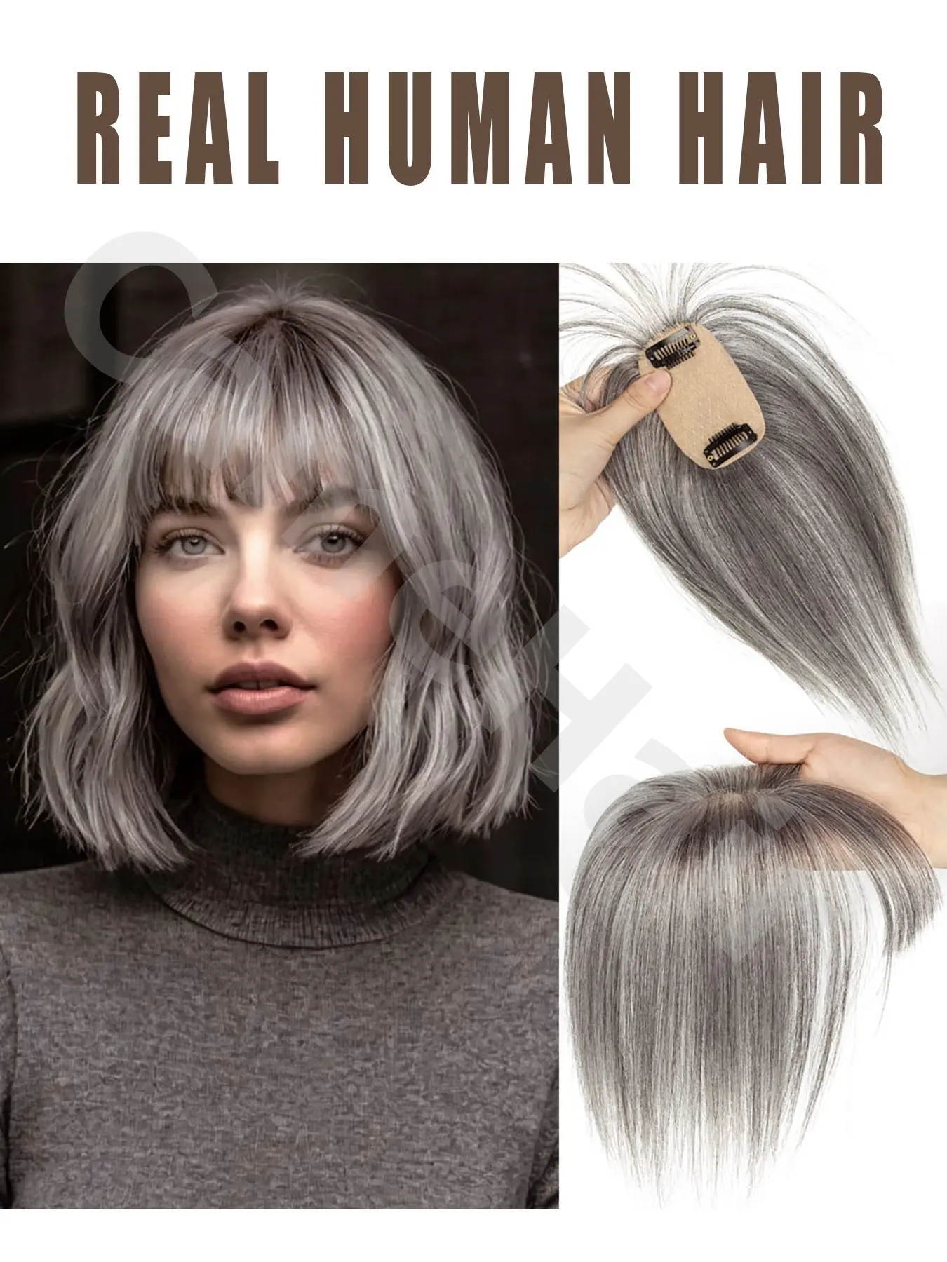Hair Toppers for Women Clip in Bangs Wig With Bangs, Glueless Hair Wigs, Natural Looking, Natural Skin Scalp Thinning or Loss Top Pieces Topper Base With ThinningHair Cover Gray Roots Add Volume for Halloween Christmas