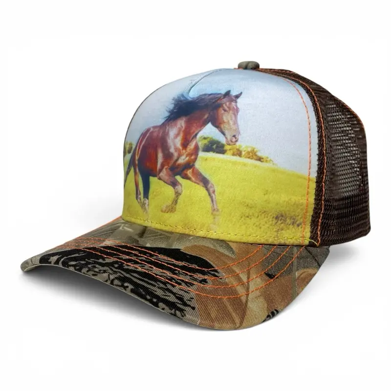 Bronco Horse Riding Printed Snapback Hat Farm Ranch Trucker Hat – Horse Print, Mesh Back, Snapback Adjustable Hat High Quality Hat