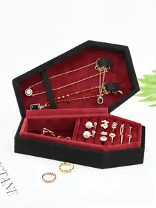 Velvet Design Jewelry Storage Box, Pure Color Jewelry Organizer, Portable Jewelry Display Case, Unisex Fashion Accessories Holder, Jewelry Armoire Organizer