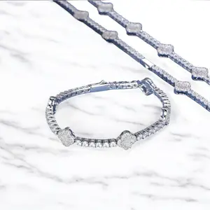 5MM Four Leaf Clover Moissanite Tennis Bracelet 14K Gold