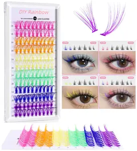 6 Colors Lash Clusters Individual Lashes D Curl 14-16mm Mixed Colored Rainbow DIY Eyelash Extension Colorful Cluster Lashes Makeup Pack Daily Gentle
