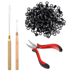 Hair Extension Remove Pliers Pulling Hook 500 count   Rings Bead Device Tool Kits for Professional Hair Styling Tools Accessory (Black)