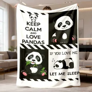 2026 New Arrival Flannel Blanket 1Pc Cozy Panda Print Flannel Throw Blanket Soft Warm AllSeason Blanket With Cute Panda Illustrations & Playful Phrases, MultiUse For Sofa Bed Camping Office, Perfect Gift For Animal Lovers