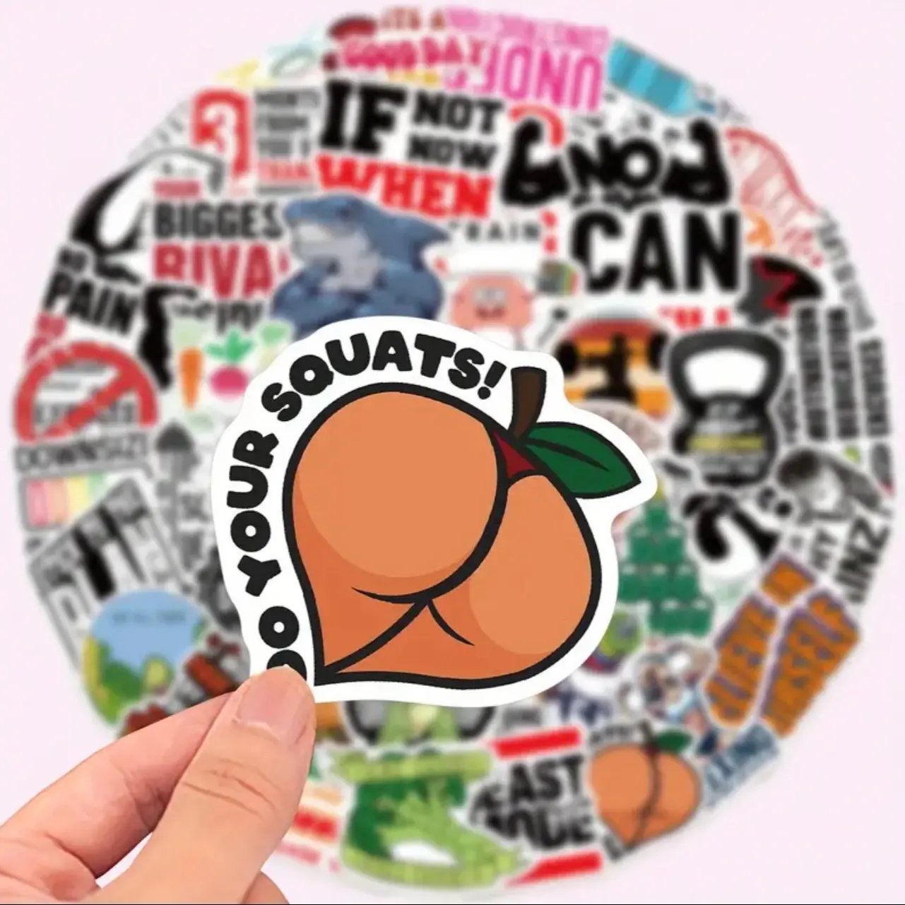 50 Pack of Funny Exercise, Fitness, Gym Stickers. No Duplicates. Waterproof. CrossFit