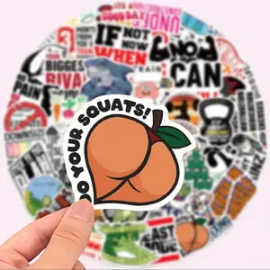 50 Pack of Funny Exercise, Fitness, Gym Stickers. No Duplicates. Waterproof. CrossFit