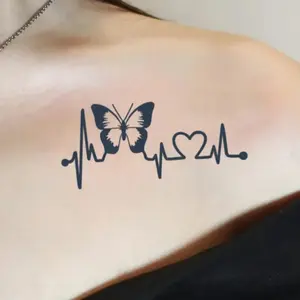 Butterfly Heartbeat Pattern Design Temporary Tattoo Sticker Body Art Decoration Personalized Waterproof Fake Tattoo Sticker for Arm and Body(Sheets)