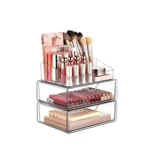 Clear Makeup Organizer with Drawer, Multi-Drawer Design, Ideal for Organizing Makeup Brushes and Lip Products