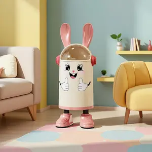 Rabbit Ear Design Trash Can, Cartoon Style Waste Bin with Lid, Suitable for Kitchen Bathroom Living Room, Durable and Stylish