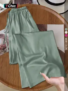 Women's Casual Glossy Satin Low Waist Wide Leg Pants, Suitable For Simple Casual And Commute , Spring Summer Women Clothing Pants Women Bottoms Business Casual Women Women Baggy Pants, Loose Leg Pants, Summer Palazzo Pants, Loose Fit Trouser