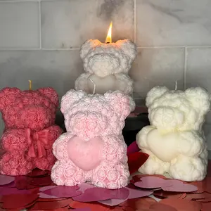Teddy Bear Scented Candle Gift by House Warming Candles 9 oz, Valentines Day, Mothers Day Gift, Loving Home Decor, Cherry Scent, Rose Petals, Floral Designs, Teddy Bear Candles, Large Candle