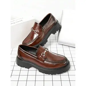 Men's Platform Loafers, Youth Fashion Thick Sole Brogues, Slip On Oxford Shoes, British Style, Business Casual Everyday Walking Shoes, Plus Size Men Footwear