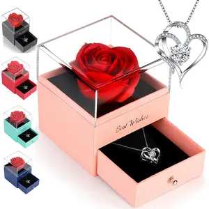 Gifts for Women, Preserved Rose with Heart Necklace, Gifts for Mom boyfriend Wife Women Sister Grandma Girlfriend Her, Mothers Gifts Day from Daughter Son Birthday Christmas Valentine's Day, Rose Box with Necklace